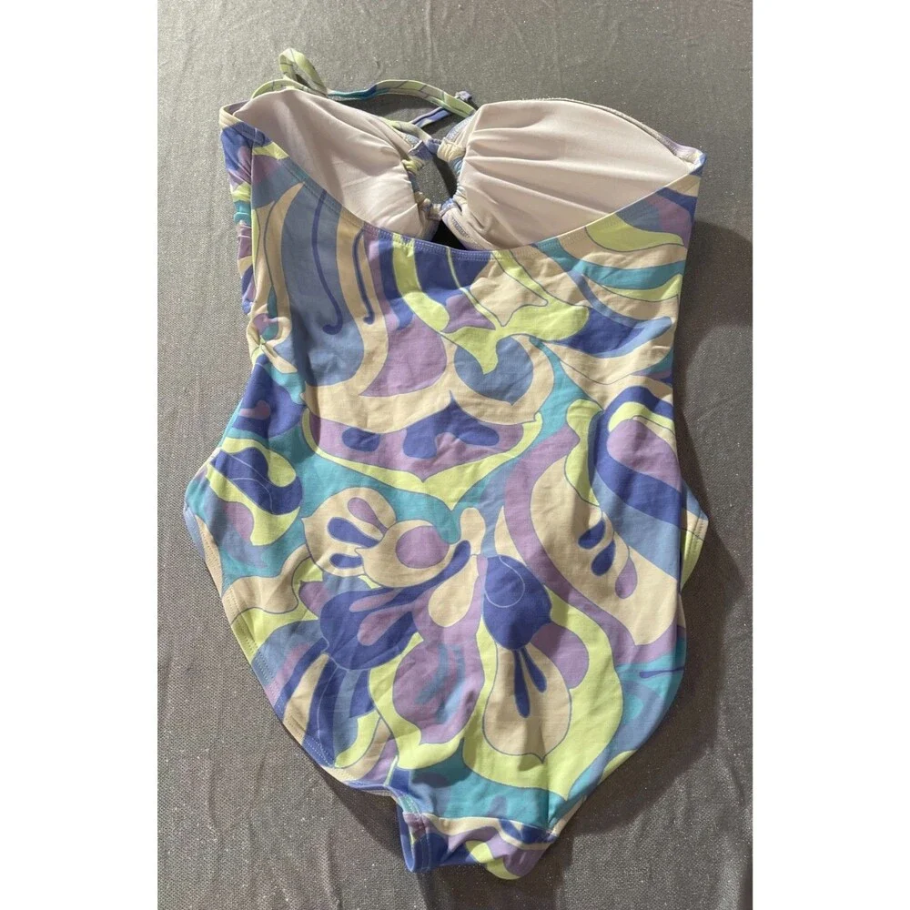 Gap One Piece Halter Swimsuit Womens Size XL Retro Psychedelic Style Pastels